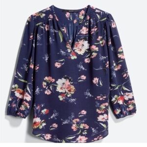 Navy Coral Floral Kenmore Splitneck Popover Blouse by Fun2Fun Stitchfix NWOT